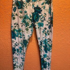 LuLaRoe Floral Leggings - Teal and White
